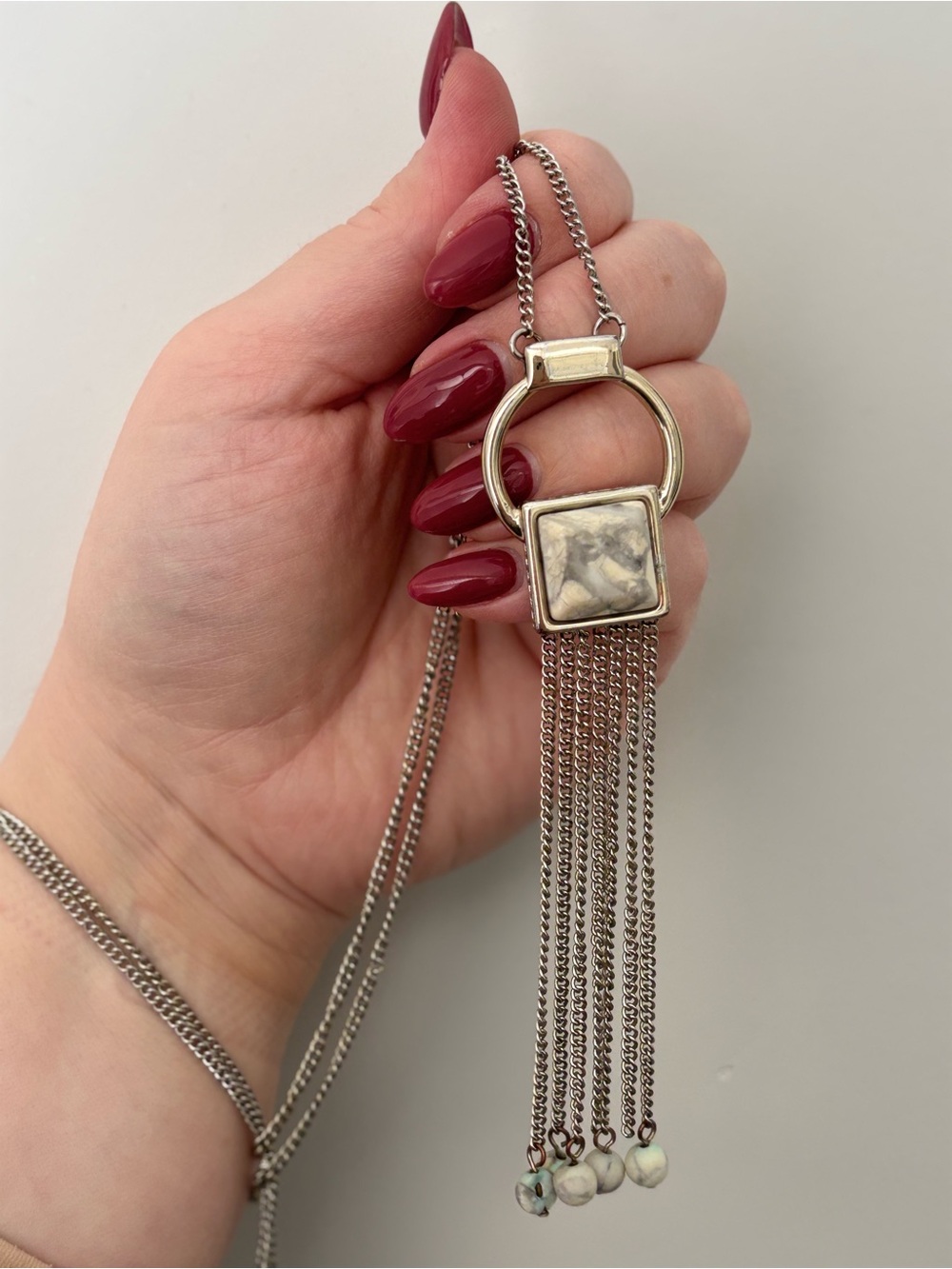 Silver-Tone Tassel Necklace with Marble Accent - Women Jewelry